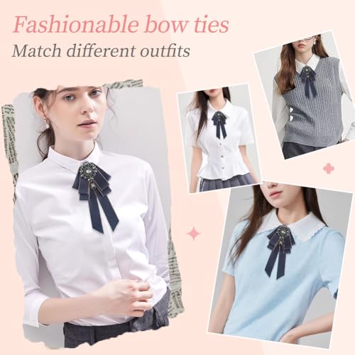 Image of Rhinestone Retro British Style Pre-tied Adjustable Fabric Ribbon Bow Tie for Women Men Uniform Necktie Bownot