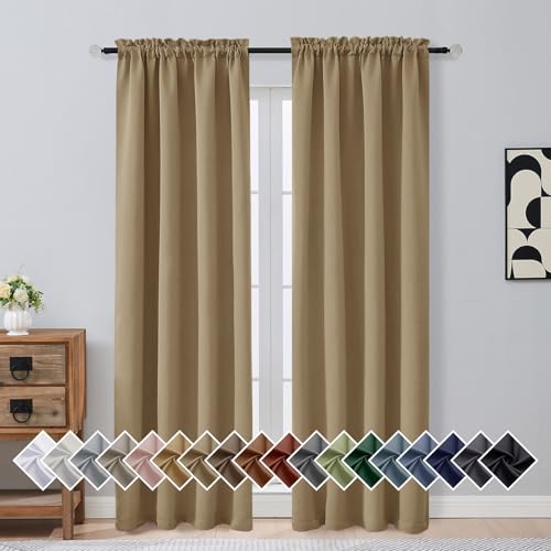Image of Taupe Blackout Curtains for Bedroom 84 Inch Length 2 Panels Set, Soft Fabric Room Darkening Curtains for Living Room, Dual Rod Pocket Design Modern Window Treatment Drapes, 2x40Wx84L Inches