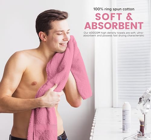 Image of Towel and Linen Mart 100% Cotton 6 Pack Bath Towel Set, Quick Dry, Super Absorbent, Light Weight, Soft, (27 x 54 Pack of 6) (27 x 54 6 Pack, Plum, Pink, Beige, Grey, White, Peach)