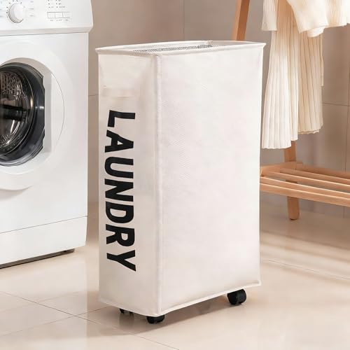 Image of Laundry Basket with Wheels,Foldable Dirty Clothes Laundry Basket,Big Basket for Clothes & Toys Storage,Oxford Storage Basket,Large,63L