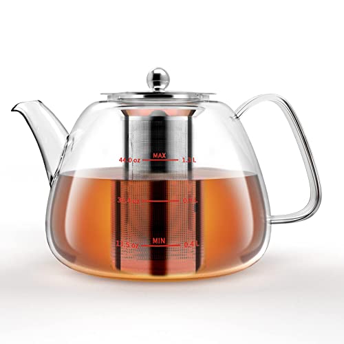 Luvan Théière en Verre 1300 ml avec Filtre, Bouilloire à thé en Verre Borosilicate avec Passoire Amovible pour 4 à 6 Tasses, Machine à Thé Passe au Micro-ondes & Lave-vaisselle pour Thé en Vrac Cover