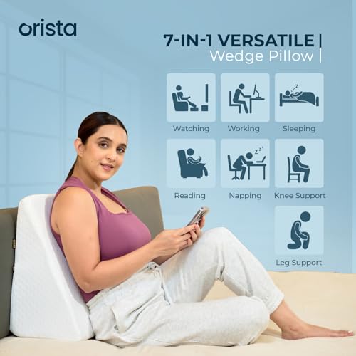Image of Orista Wedge Pillow Made with Advance Gel Blended Memory Foam Complete Back Support, Acid Reflux, Anti Snoring, Leg Elevation, Improves Comfort and Posture | 20 x 20 x 10 Inch | White Jacquard Cover