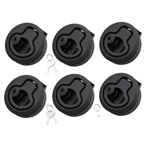 Marine Boat Round Deck Lock with Key Black Plastic Flush Pull Slam Latches Lift Ring Handle 2/4/6Pcs(1PC)