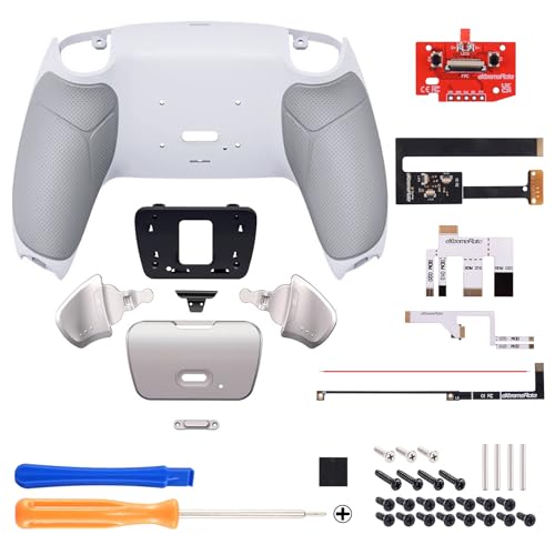 Image of eXtremeRate Silver Real Metal Buttons (RMB) Version RISE 2.0 Remap Kit for ps5 Controller BDM-010 BDM-020 with Gray Rubberized Grip Back Shell, Upgraded Back Buttons Attachment - Without Controller