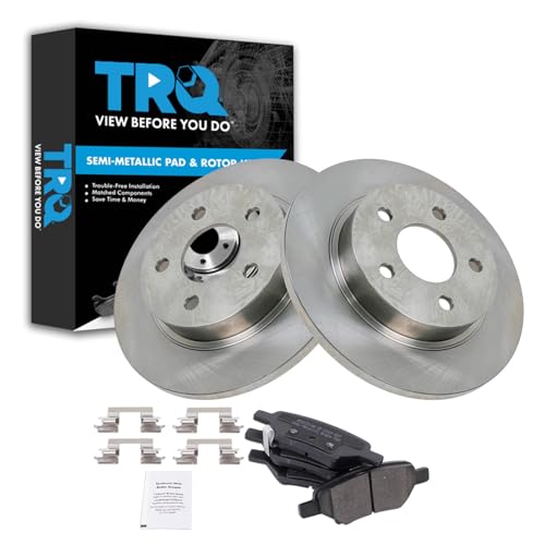 Image of TRQ Rear Brake Pad and Rotor Set Semi Metallic Solid Rotors | For 2008-2012 Chevrolet Malibu 2005-2010 Cobalt Pontiac G6 2004-2007 Saturn Ion 2007-2009 G5 2007-2009 Aura 2008-2010 HHR