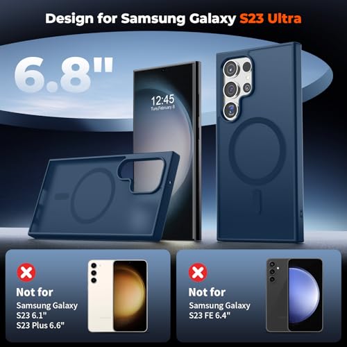 Image of SUPFINE Magnetic for Samsung Galaxy S23 Ultra Case, (Built-in Magnets) (Military Grade Drop Protection) Slim Translucent Shockproof Phone Case,Sapphire Blue