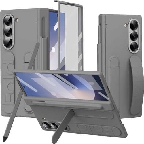 Coque Samsung Z Fold 7 avec dragonne et support rigide antichoc gris