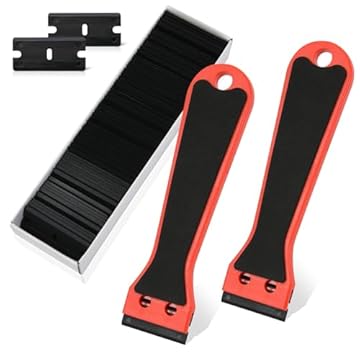 flintronic 2 Pezzi Raschietto Vetroceramica, Rimozione Adesivo in Plastica, con 102 Lame di Ricambio, per Pulizia Per Etichette, Adesivi, Adesivo di Vetro, Decalcomanie, Calafatoio, Tinta Finestr