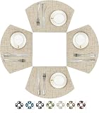 Round Table Dining Placemats Set of 4 Woven PU Vinyl Wedge Fan Shape Place Mats Waterproof Resistant