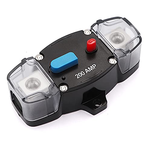 12-48 Volt DC 200A Circuit Breaker Manual Reset, 0-8 Gauge Trolling Motor Auto Car Stereo Audio Inline Fuse Block Holders Inverter for Automotive Rv Marine Boat(200Amp)