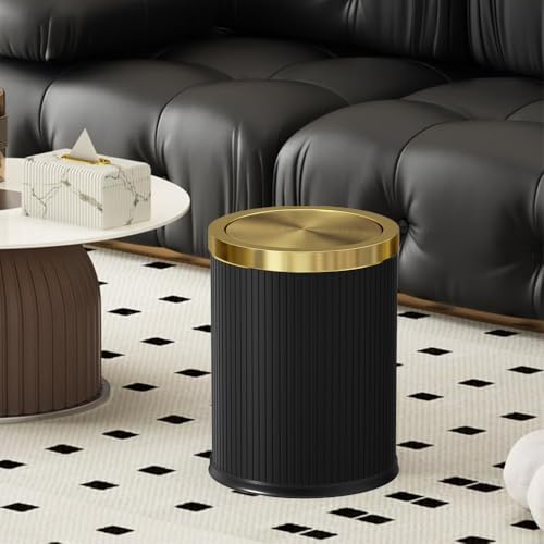 Image of 15L /4GAL Black Bathroom Trash can,Gold Bathroom Garbage can with lid,Small Trash Can with Flipping Lid, Garbage cans for Bedroom, Kitchen,Living Room.(15L-Black)