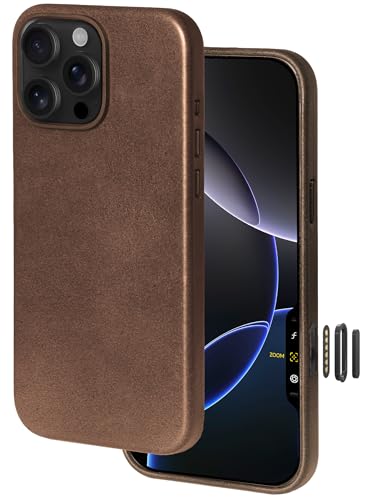 Le Pelle - Handcrafted Premium Italian Leather Case for iPhone 16 Pro - [Built-in Camera Control] - Compatible with Magsafe - Two-Tone Effect with Unique Patina Over Time - Cocoa Brown