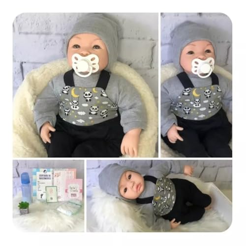 Boneca Bebê Reborn Menino Panda Lindo Vários Acessórios