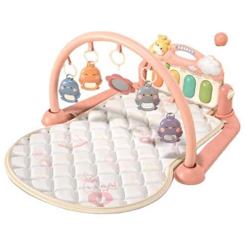 Bxzzuisベビージム プレイマット ベビープレイマット 新生児音楽フィットネス あんよでキック ベビーおもちゃ 蹴ったり 遊んだり 運動したり 早期教育 感覚刺激 音楽 室内遊具 知育玩具 出産祝い 誕生日プレゼント (ガードレールなし,ピンク)