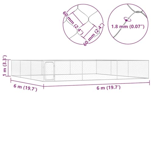 Outdoor- Hundezwinger aus verzinktem Stahl 6 x 6 x 1 m mit Maschendraht, Flügeltür und Sicherungsriegel, Welpenauslauf und Freilaufgehege für Hunde und Kaninchen-7