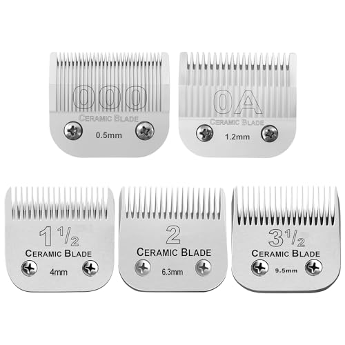 5 Pcs Professional Detachable Replacement Ceramic Blades set,compatible with Andis AGC,BDC,BGC,MBG Series,oster Classic 76/Star-Teq/Power-Teq Clippers -  HONGNAL, 000+0A+1-1/2+2#+3-1/2