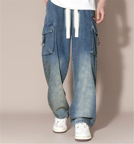 Men's Summer Lyocell Cargo Jeans Lightweight Cooling Straight Denim Pants Big Size Wide Leg Baggy Trousers3