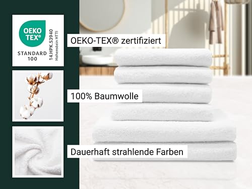 ZOLLNER Handtuch Set aus 4 Handtücher 50x100 cm & 2 Duschtücher 70x140 cm - saugstarke und weiche Tücher in weiß - mit praktischem Aufhänger - waschbar bis 95°C - Baumwolle - Hotelqualität