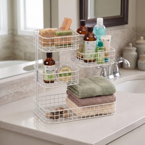 Image of 4 Tier Fruit Basket for Kitchen | Space Saving Decorative Kitchen Organizer | Multi-Layer Dining Table Organizer for Fruits, Snacks & Jars (4 Tier - White)