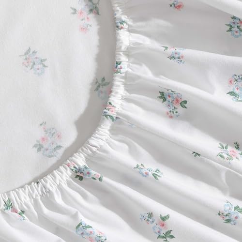 Image of Laura Ashley - Twin Size Sheet Set, Crisp & Lightweight Cotton Percale Bedding with Fitted Sheet and Pillowcase, Floral Room Decor, Deep Pocket, College Dorm Room Essentials (Harperette Blue)