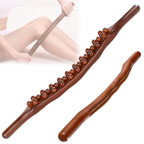 Gua Sha Wooden Therapy Stab Massagestab Holz mit 31 Holzmassageperlen Faszienstab Gua Sha KöRper Massagestab Holz Ganzkörper Scraping Stick für Rücken Bauch Schulter Muskelentspannung Nacken Beine