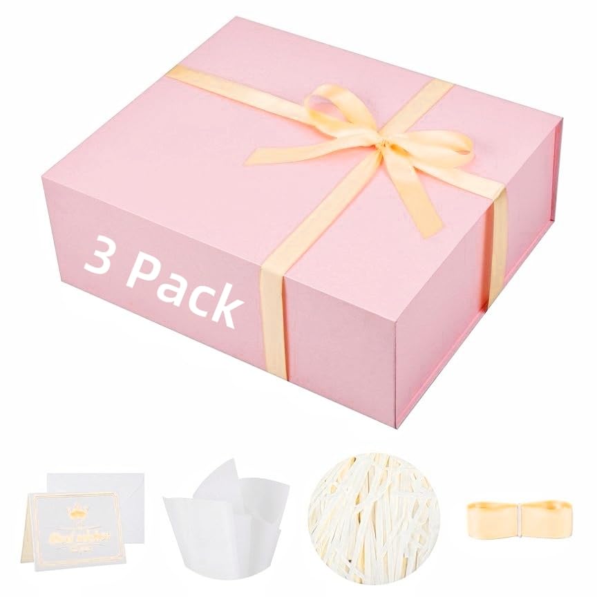 UoeRing 3 Pack Extra Large Pink Gift Box 17x14.5x6 inch Luxury Gift Box for Presents with Magnetic Closure Lid Collapsible,Birthday,Christmas,Contains