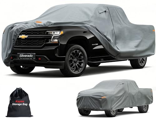 Image of Kayme Heavy Duty Truck Cover Custom Fit Chevrolet Chevy Silverado 1500(1998-2025) Crew Cab SB Short Bed. Waterproof All Weather for Pickup, Full Exterior Covers Sun Rain UV Protection.