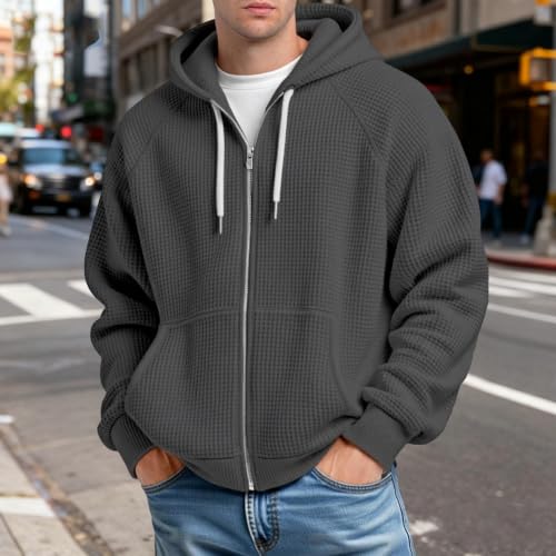 Mens Quarter Zip,Waffle Knit Long Sleeve Men Comfort Quarter Zip V Neck Sweatshirt 2026 Trendy Casual Loose Fit Golf Henley Hoodies,Black,L - image 2