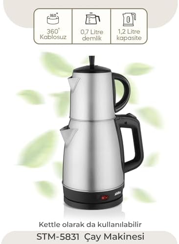 Sinbo STM-5831 Çelik Elektrikli Çay Makinesi Inox Çaycı 2-in-1 Demlik Su Isıtıcı 1600W Otomatik Kapama - Görsel 3
