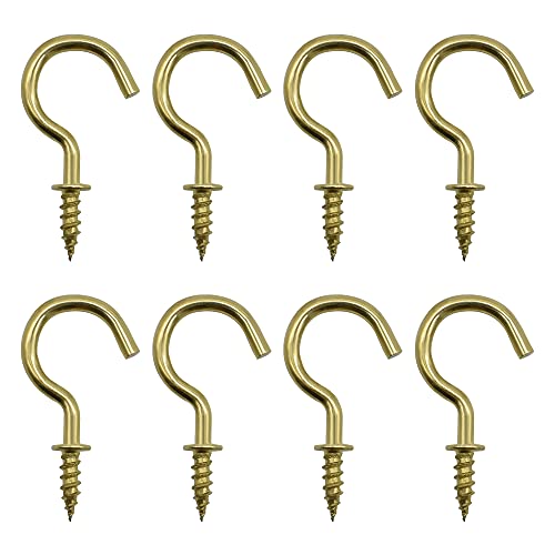 Renashed 7/8 Inches 50Pcs Brass Plated Ceiling Hooks Cups Screw Hooks