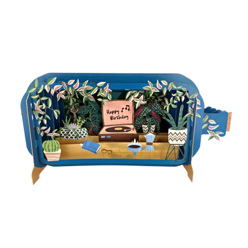 Alljoy Cards MIB182 - Tarjeta de felicitación de cumpleaños con diseño de tocadiscos en una botella