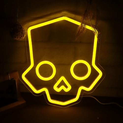 Tiabuy Skull Neon Sign Hero Diver Neon Lights for Game Room Decor, Man Cave Yellow Skeleton Skull Led Neon Light Bar Decor Perfect for Halloween Party,LED Lights with Dimmable Switch 11 * 12 INCH
