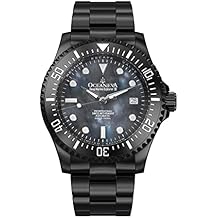 OceanevaTM Mens Deep Marine Explorer III 3000M Pro Diver Watch Gun Metal Gray Mother of Pearl Dial Black IP - Stainless Steel Bracelet 38 Hour Power Reserve