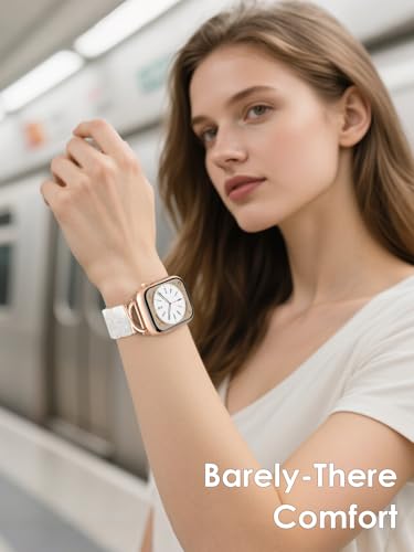 Image of V.R.HOPE Stretchy Resin Apple Watch Band for Series Ultra /10 /9 /8 /7 /SE 38mm 40mm 41mm 42mm Fashion Cute, Lightweight & Flexible, Rectangle Design with iWatch Series 6 /5 /4 /3 /2 /1(Fluorescent White-S)