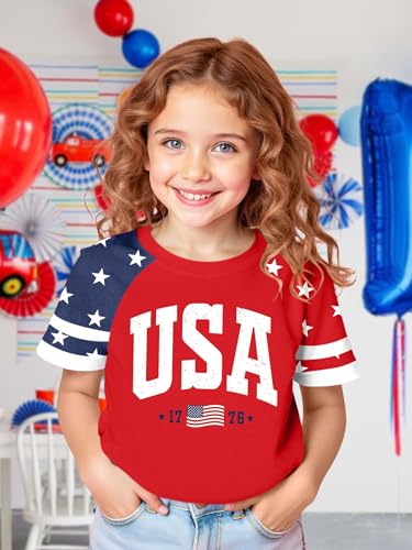 Image of Ithalt Boys Girls USA Shirts Kids 4th of July Shirts American Flag Tshirt Patriotic Top Independence Day Outfit 5-13y