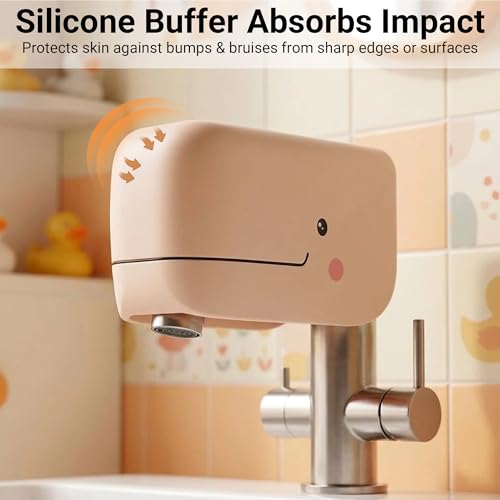 Image of Adorila Whale Silicone Spout Cover for Bathtub Faucet, Adjustable Straps for Roman Tub & Deck Mount, Soft Protective Guard (Almond Beige)