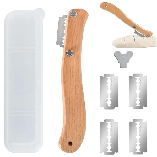 HRMGJH Backmesserset BäCkermesser Teigmesser Aus Holz Brot Einschneidemesser Meistermix Teigmesser Mit 5 Klingen Und 1 Kunststoffbox Kann Mit Mustern Graviert Werden Teig Geeignet FüR Selbstgemachte