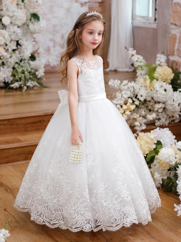 ABAO SISTER Flower Girl Dress Embroidery Tulle Lace for Kid Bridesmaid Birthday Party Communion Formal Princess Bow Ball Gown3