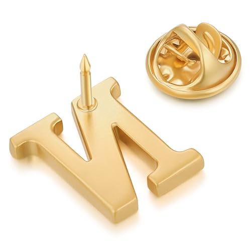 Image of HONEY BEAR Mens Womens Initial Alphabet Letter Lapel Pins Collar Badge Brooches for Business Wedding Graduation Gift Matte Gold 0.59 inches