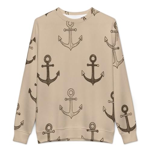 MoBlinko Mens Crewneck Sweater Beige Anchors Summer Mens Sweater Sweaters for Men 2XL Long Sleeve Lightweight Pullover2