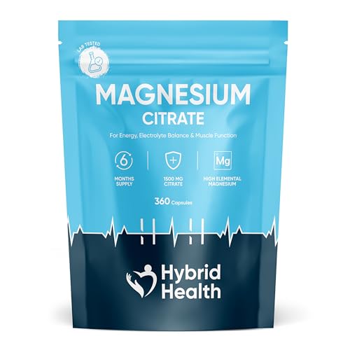 Hybrid Health Magnesium Citrate 1500mg Supplement - 360 Vegan Capsules High-Strength Formula Independently 3rd Party Lab Tested 6 Months Supply