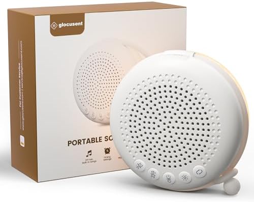 Glocusent 5W Portable Sound Machine, 34 White Noises/Lullabies/Wireless Speaker with Night Light, Rechargeable for up to 40 Hours, Compact Design for Travel Babies Kids Toddlers