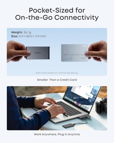 Image of Anker Nano USB C Hub, 6-in-1 Compact USB-C Hub with 85W PD Charging (Charger Not Included), 4K@60Hz HDMI, 10Gbps USB-C, 5Gbps USB-A, SD /TF Card Readers, for MacBook, Lenovo, HP, and More