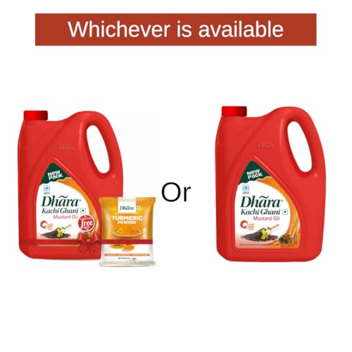 Image of Dhara Kachi Ghani Mustard Oil (0% Trans Fat), 5 L Jar /4.5 L Jar (May contain free turmeric powder 50g) (Pack of 2)
