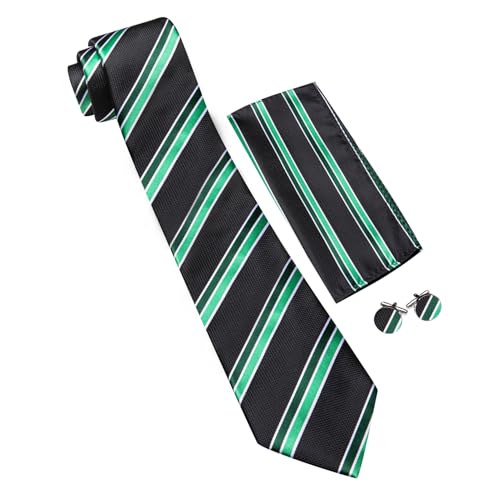 Image of Barry.Wang Man Stripe Ties Set Silk Woven Pocket Square Necktie Cufflinks Formal Party Business