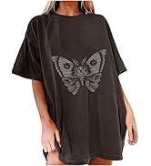 Vintage Pattern T-Shirt Women's Butterfly Print Tops Casual Loose Round Neck Short Sleeves Tops B...