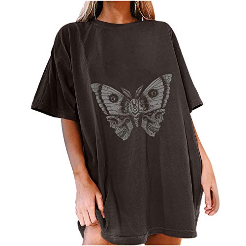 Image of Summer Y2k Tops for Womens, Casual Vintage Short Sleeve T-Shirt, Girls Oversize Loose Round Neck Elastic Tee