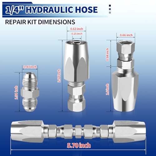 Image of Hydraulic Hose Repair Kit, 14 inch ID Reusable hydraulic Hose Fittings 2 Pack | Fits #4 Hydraulic Hose; Heavy Duty Zinc-Plated Steel; Up to 4000 PS; Leak-Free Field Repair Kit for R2 R16 R17 R19 Hoses