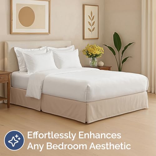 Pleated Bed Skirt Full Size - 3 Sided Pleated Bed Skirt Full - Ultra-Soft, Easy Fit with 12 Inch Tailored Drop - Hotel Quality, Wrinkle Free & Fade Resistant - for Women, Men, Kids and Teens - Cream