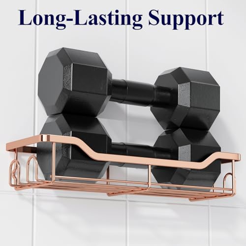 Kitsure Shower Caddy Large - Adhesive Shower Organizer, Stainless Steel Shelf for Inside Shower, No Drill Bathroom Organizers and Storage, Home Decor Accessories, 2 Pack, Rose Gold
